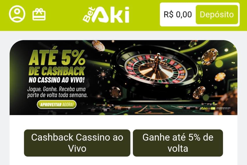 Captura de tela do cashback de cassino da Betaki