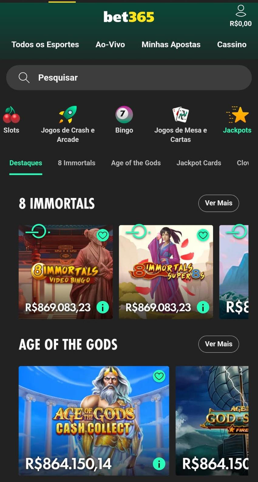 Captura de tela do cassino bet365