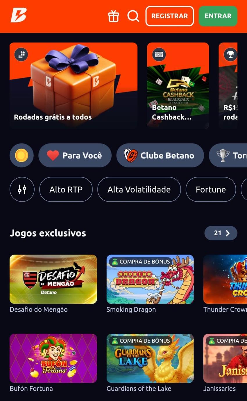 Captura de tela do cassino da Betano