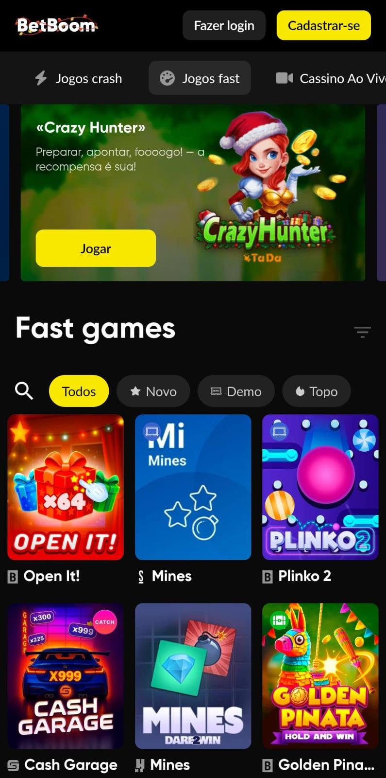 Captura de tela do cassino da Betboom