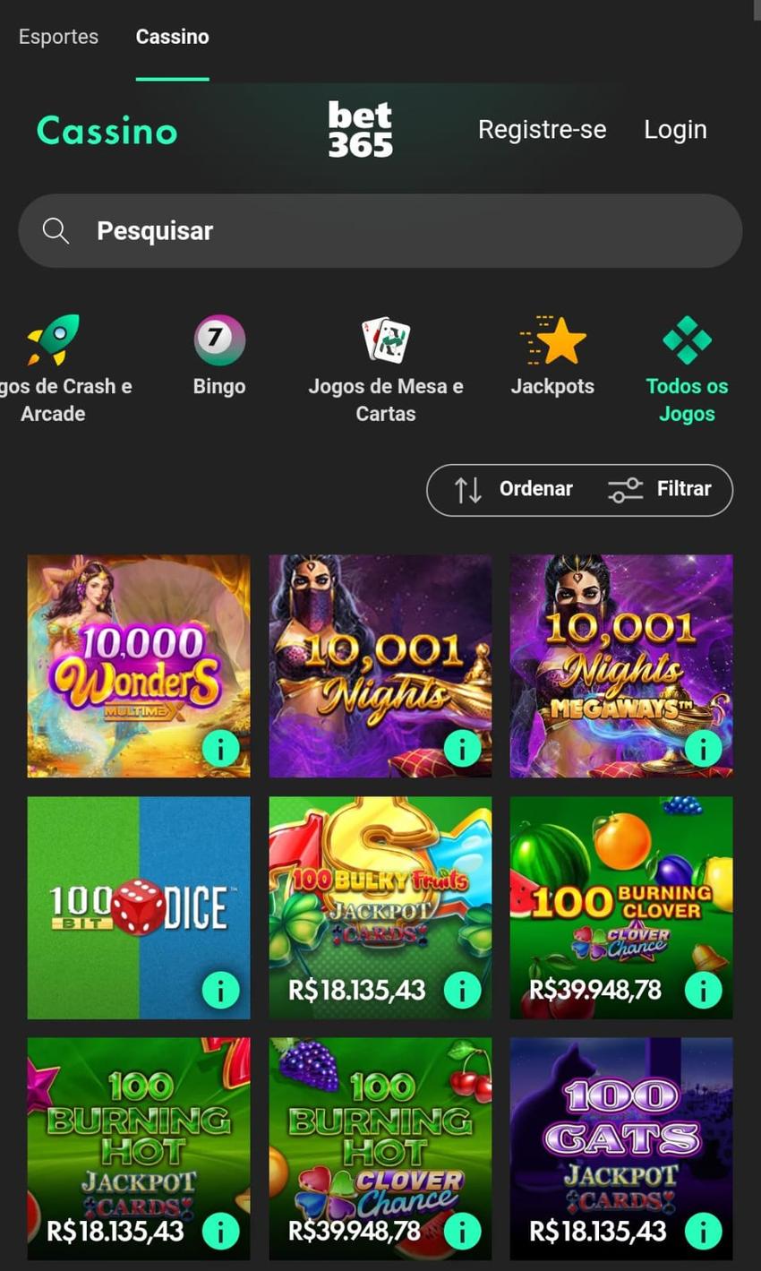 Captura de tela da página de cassino online da bet365