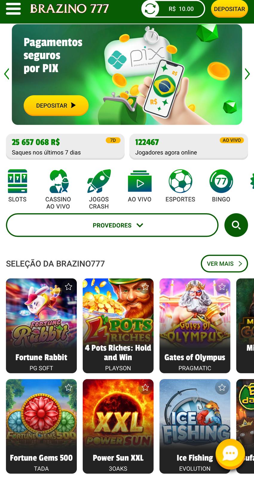 Captura de tela do cassino da Brazino777.