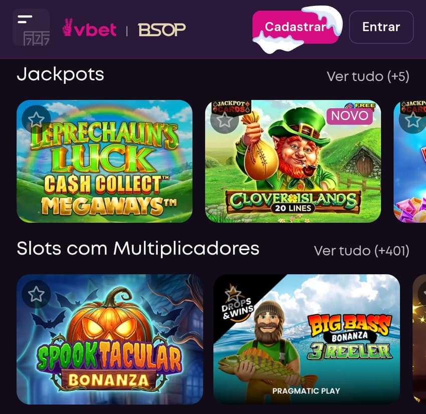 Captura de tela do cassino da Vbet