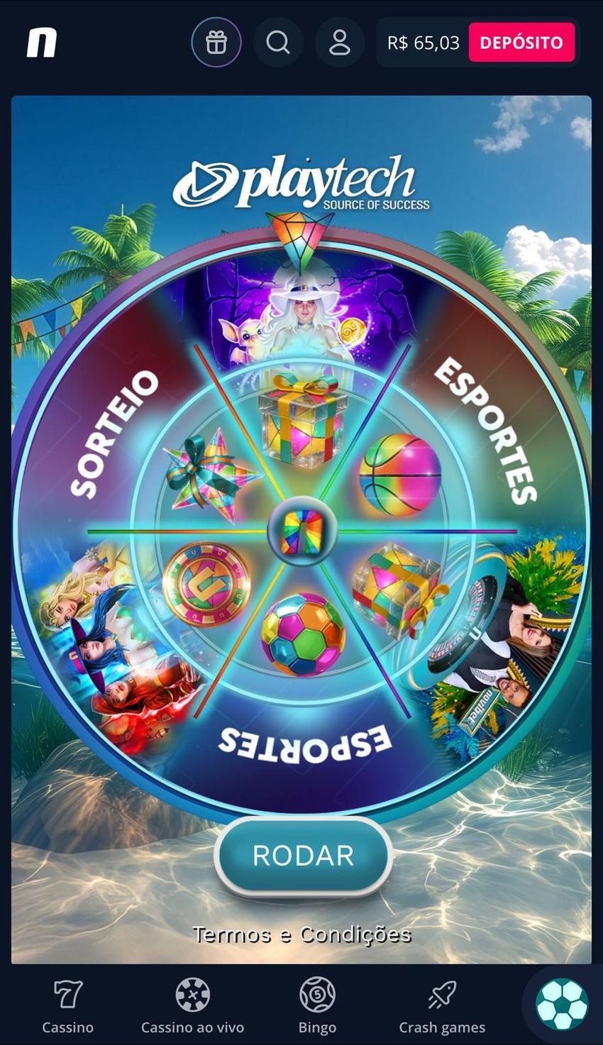 Captura de tela da Roleta de Prêmios da Novibet.