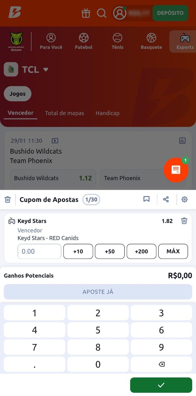 Captura de tela que mostra como apostar no LoL na Betano.