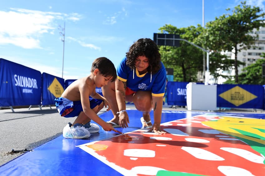 RIO DE JANEIRO, BRAZIL - JANUARY 25: A general view of the street painting as part of the FIFA Women's World Cup Brazil 2027™ tournament launch at the Copacabana beach on January 25, 2026 in Rio de Janeiro, Brazil. (Photo by Buda Mendes - FIFA / FIFA via Getty Images)