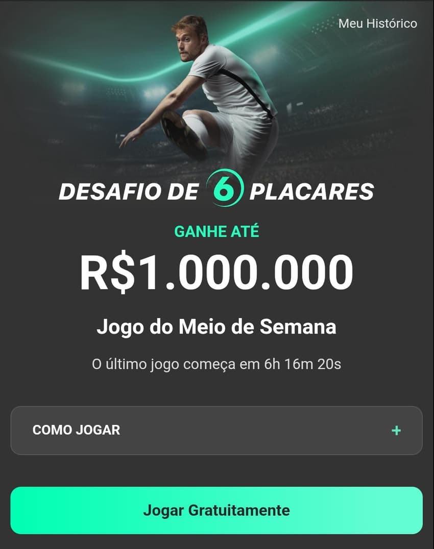 Captura de tela do Desafio de 6 placares no bet365 app.