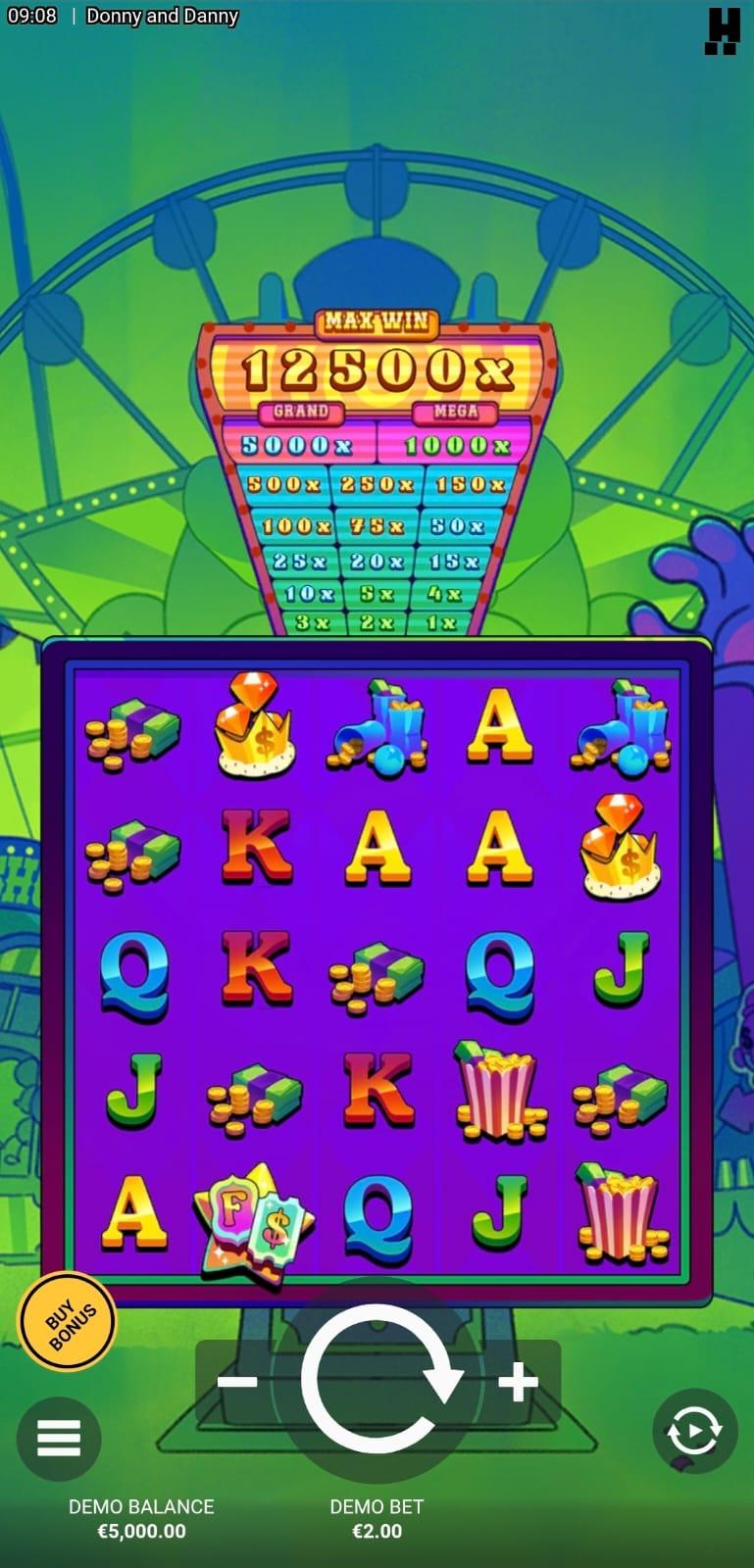 Captura de tela do jogo demo do slot Donny and Danny na página do provedor Hacksaw Gaming.