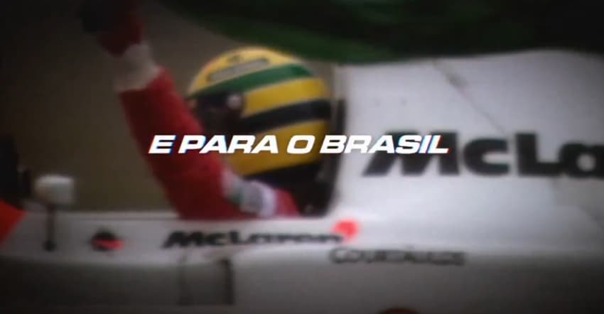 Ídolos históricos do automobilismo, como Ayrton Senna, apareceram na primeira chamada da Fórmula 1 de volta à Globo (Foto: Reprodução/TV Globo)