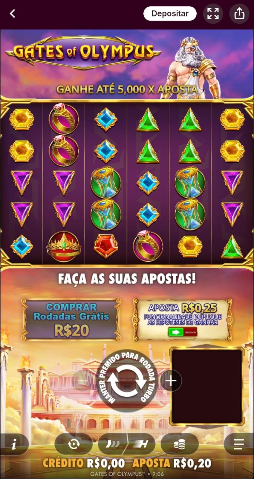 Captura de tela do slot Gates of Olympus no cassino da Superbet.