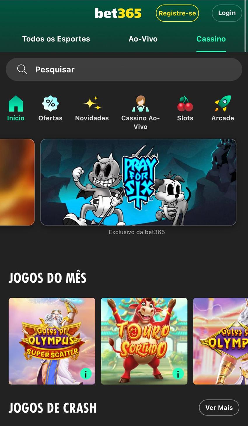 Captura da tela de cassino com promoções de giros grátis na bet365