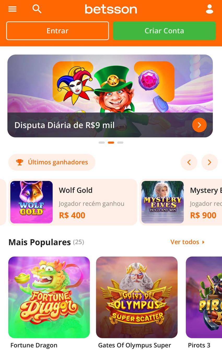 Captura da tela de cassino da Betsson, uma casa com giros grátis.