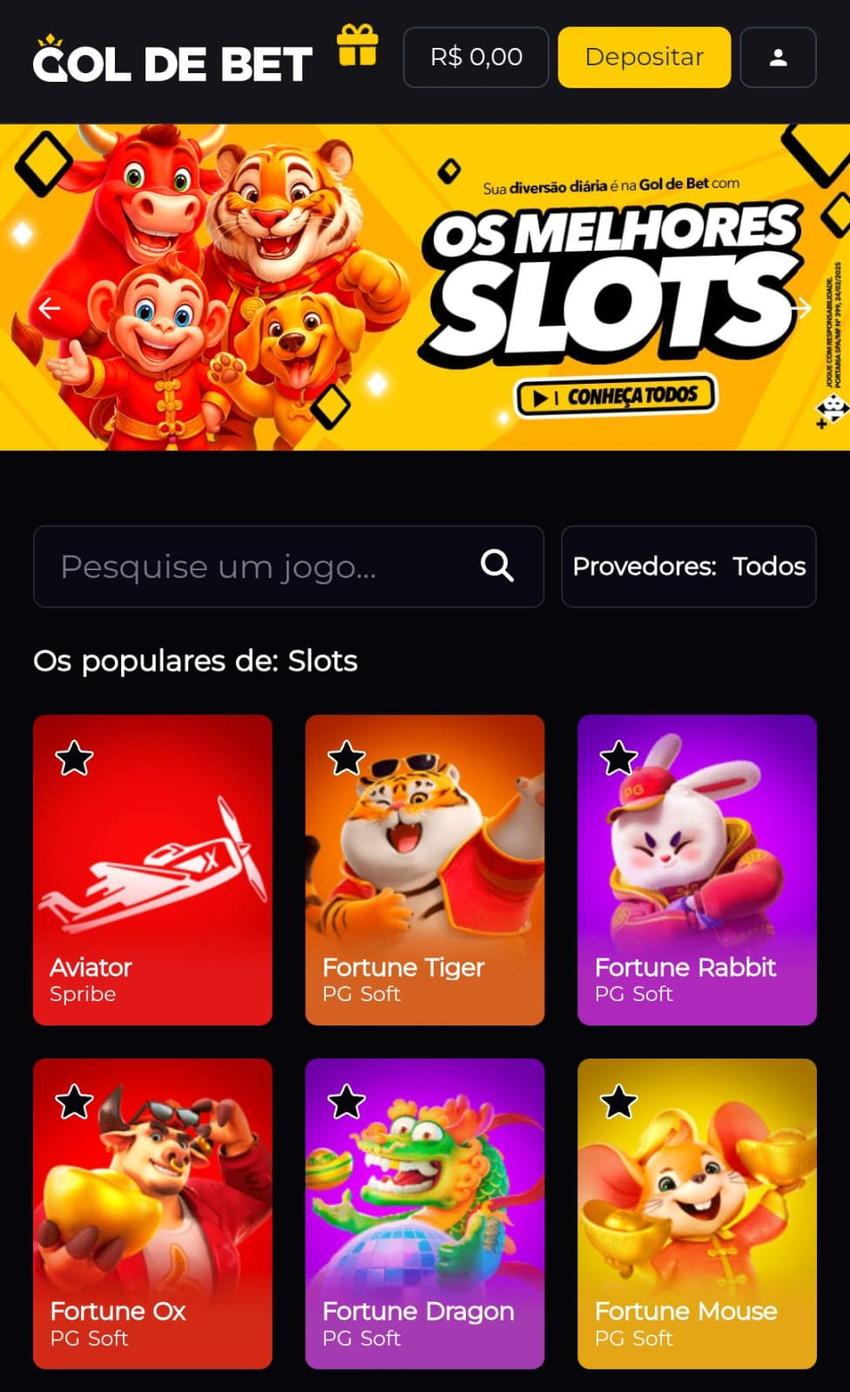 Captura de tela da página inicial do cassino Gol de Bet