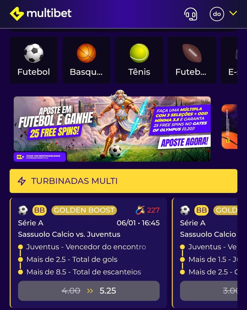 Captura de tela das odds aumentadas Golden Boost da Multibet