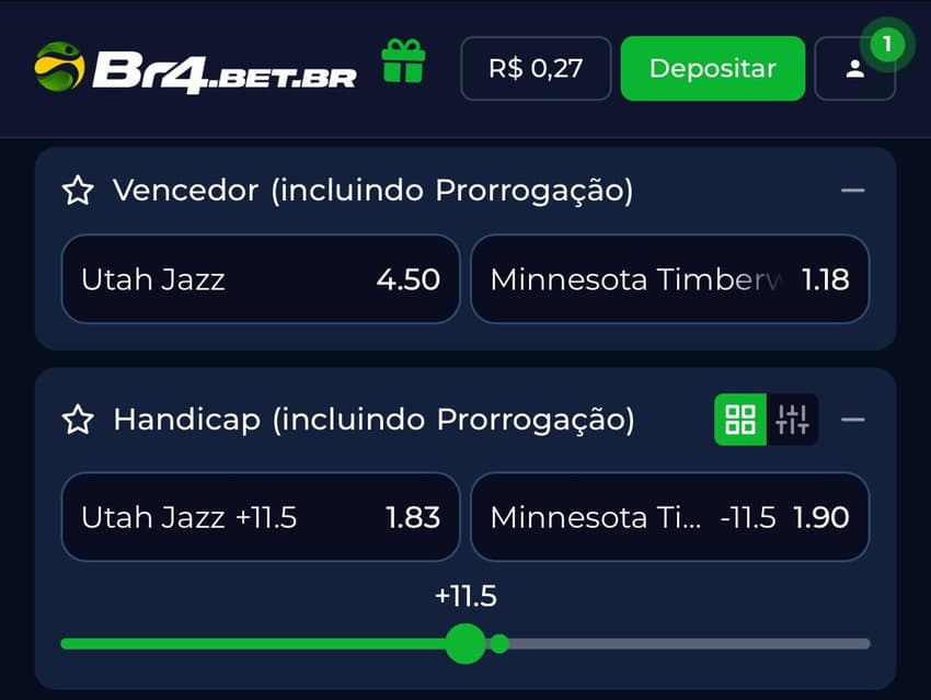 Captura da tela do mercado de Handicap na Br4bet.