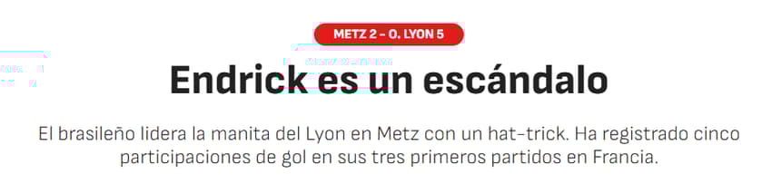 Jornal "As" sobre a atuação de Endrick na partida entre Metz e Lyon (Foto: Reprodução/As)