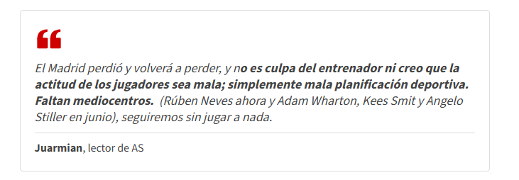 Mensagem de torcedor espanhol falando sobre o Real Madrid no AS (Foto: Reprodução/AS)