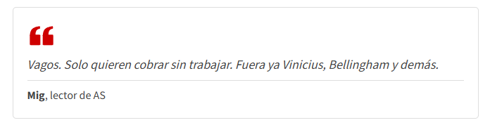 Mensagem de torcedor espanhol falando sobre o Real Madrid no AS (Foto: Reprodução/AS)