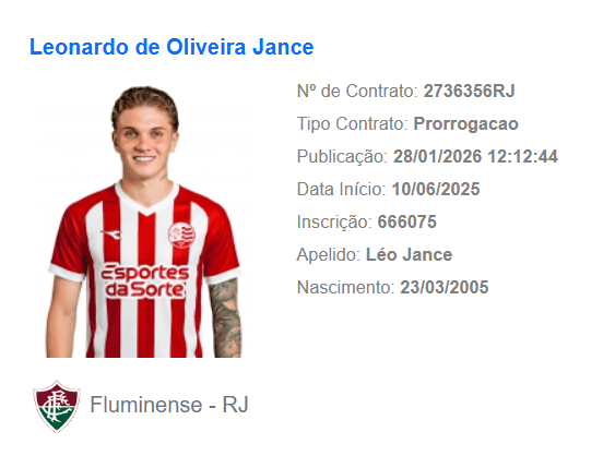 Léo Jance com a camisa do Náutico no BID do Fluminense (Foto: Reprodução)