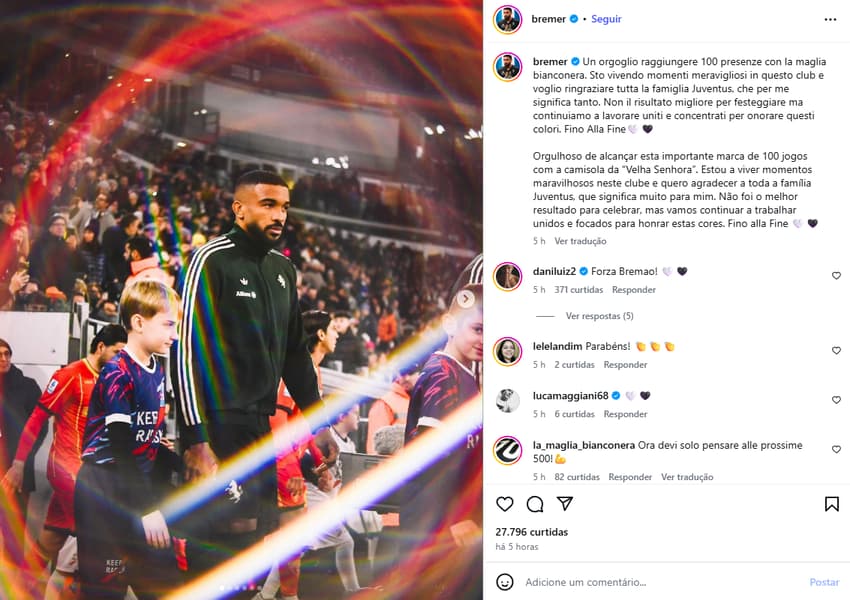 Publicação de Bremer, da Juventus (Foto: Reprodução Instagram/@bremer)