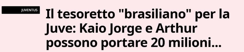 Jornal "La Gazzetta dello Sport" sobre a situação de mercado de Kaio Jorge, do Cruzeiro, e Arthur, do Grêmio, sob olhar da Juventus (Foto: Reprodução/La Gazzetta dello Sport)