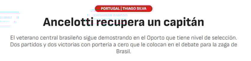 Jornal "As" sobre a fase de Thiago Silva no Porto (Foto: Reprodução/As)