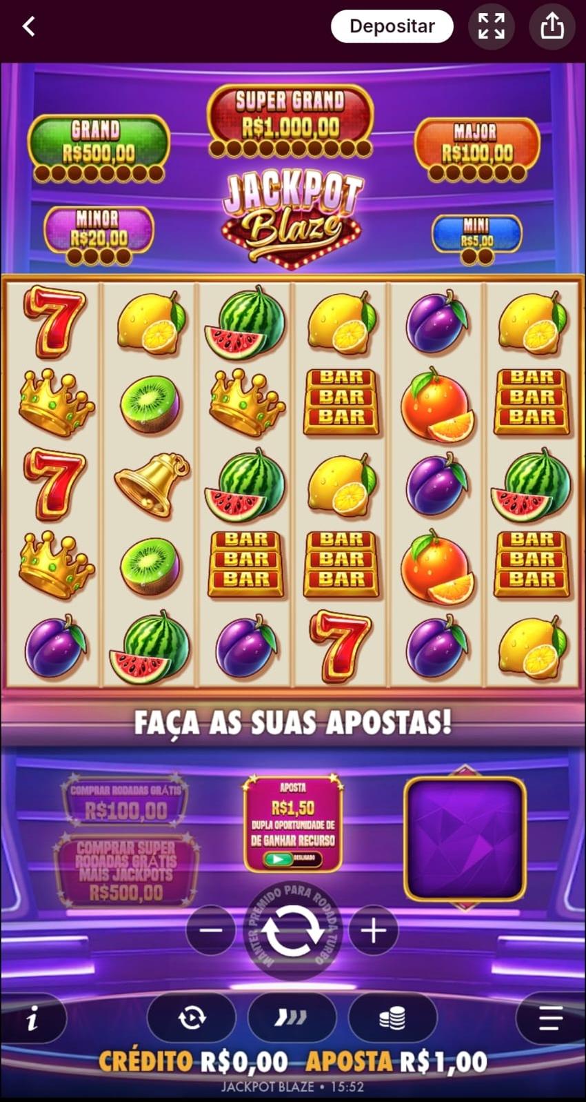 Captura de tela do slot Jackpot Blaze na Superbet.