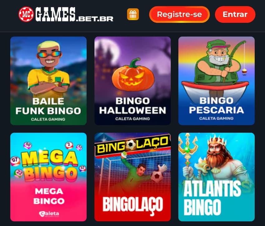 Captura de tela de jogos de bingo na Mc Games