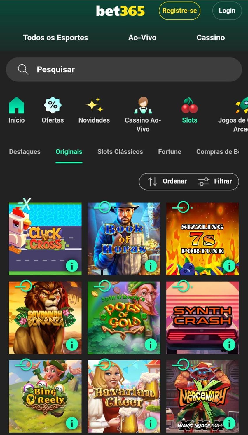 Captura de tela dos jogos originais do cassino da bet365