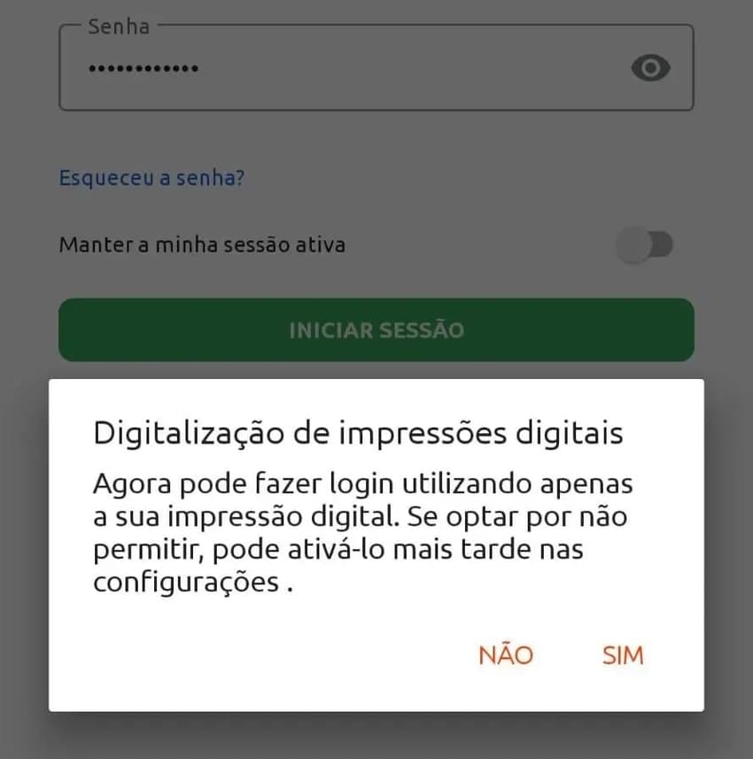 Captura da tela de habilitar biometria para fazer login na Betano pelo app.