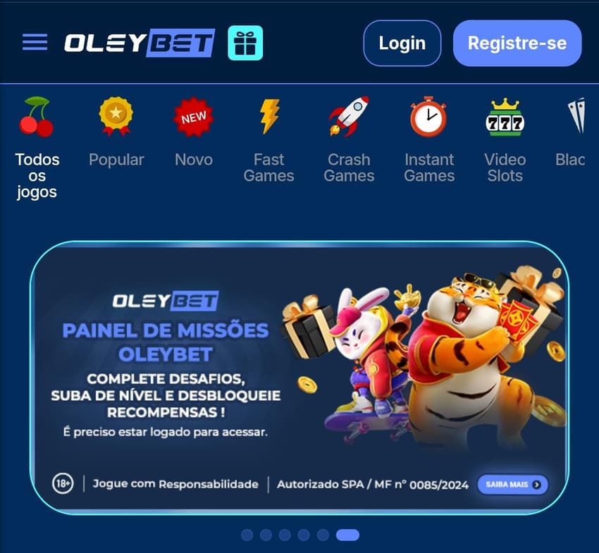 Captura de tela do painel de missões com giros grátis da Oleybet.