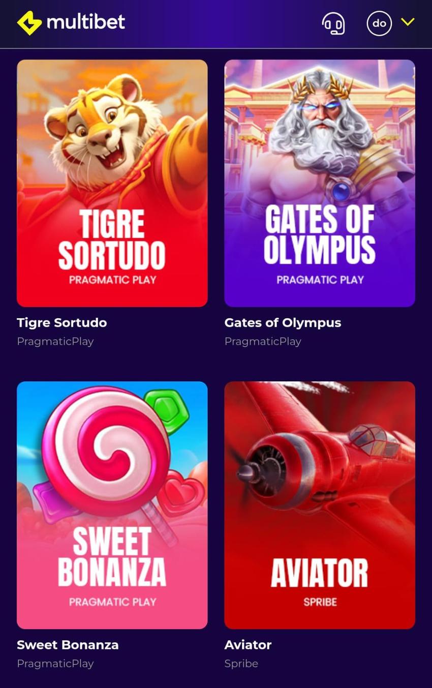 Captura de tela da seção Multibet Cassino