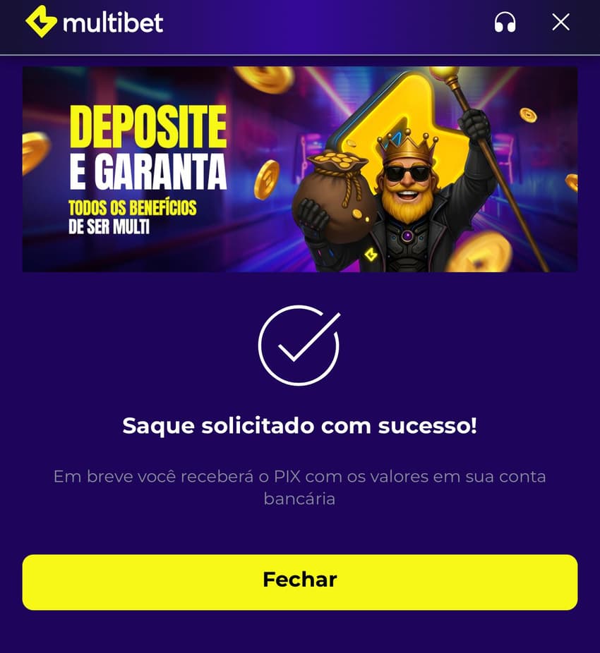 Captura da tela de saque na Multibet.