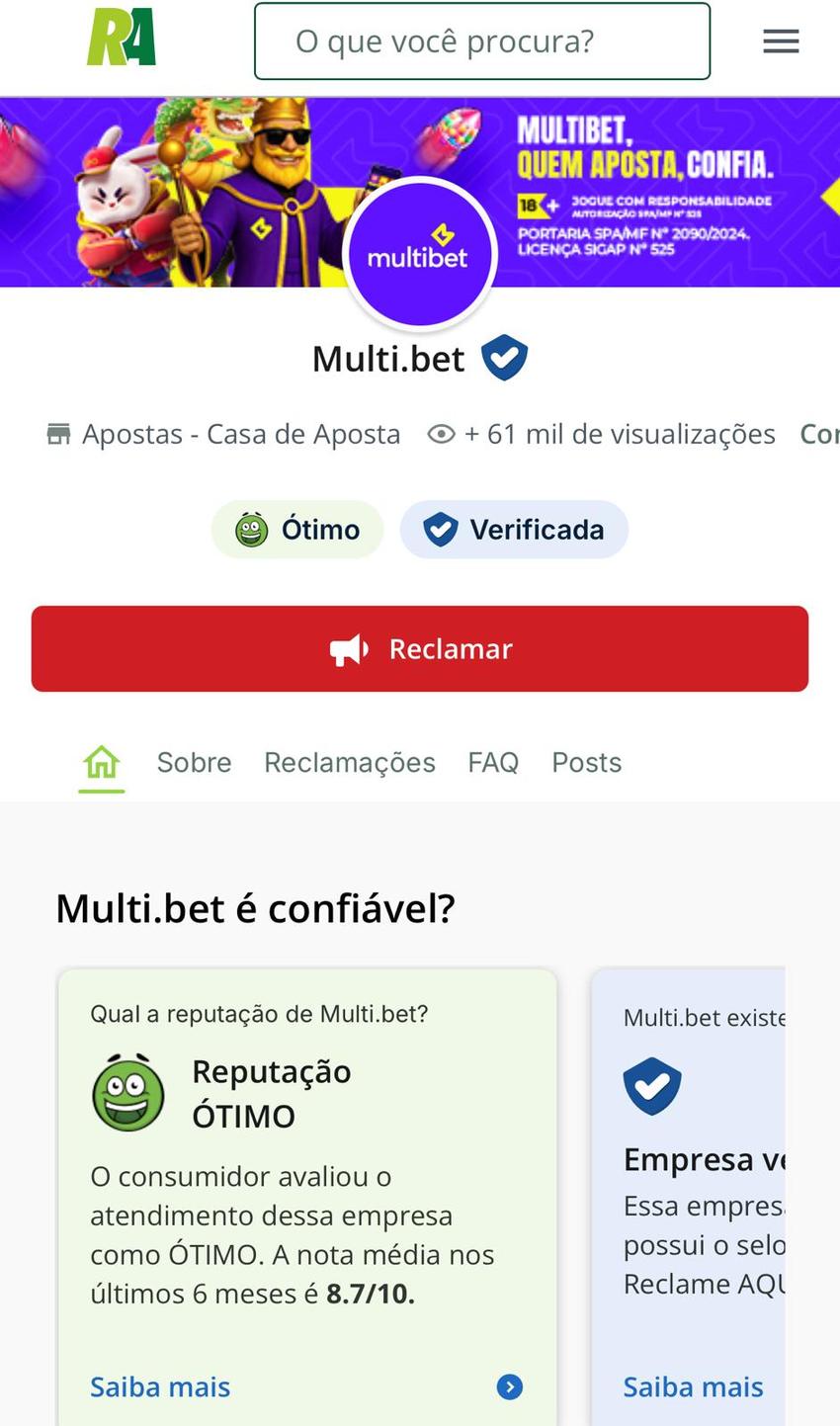 Captura de tela da conta oficial da Multibet no Reclame Aqui.