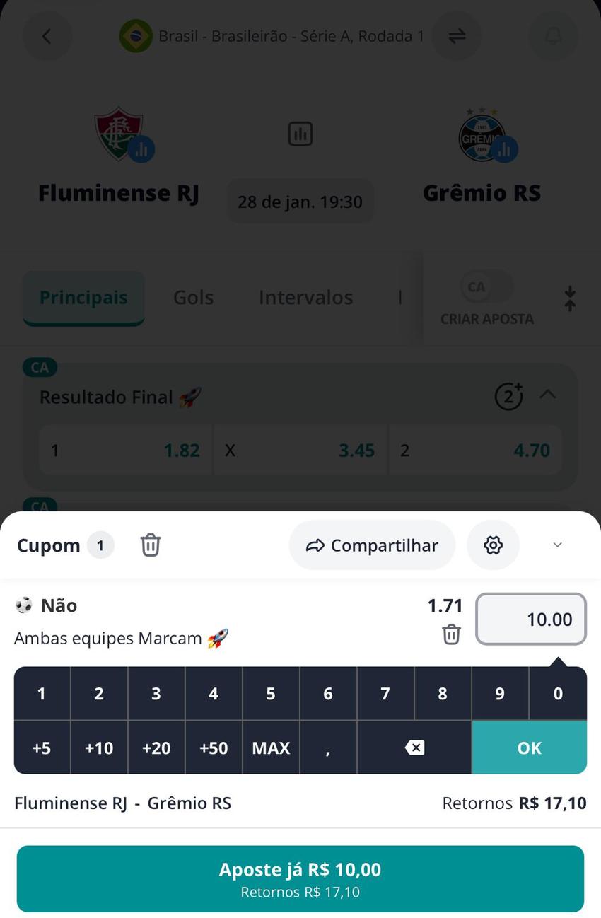Captura da tela de aposta no Novibet app.