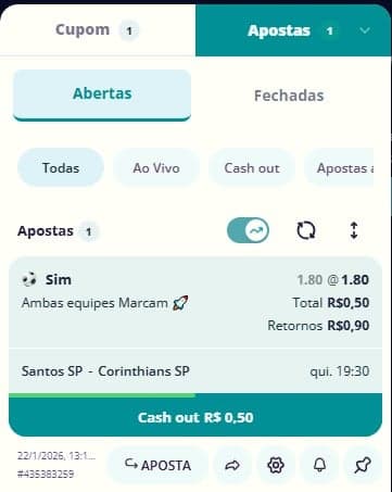 Captura da tela de cash out no Novibet App.