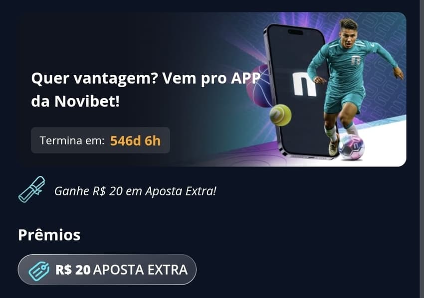 Captura de tela da oferta Vem pro App no site oficial da Novibet.