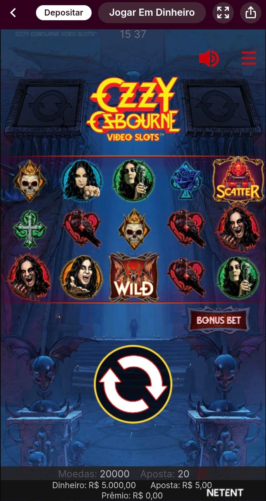Captura de tela da sessão de apostas no jogo caça-níquel Ozzy Osbourne na Superbet.