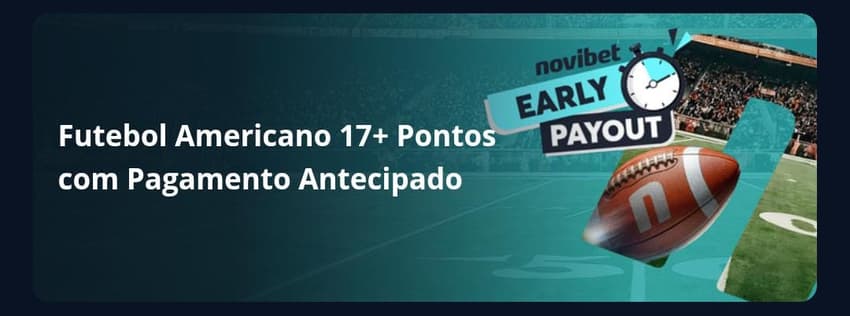 Captura de tela da oferta de Pagamento Antecipado Novibet para futebol americano.