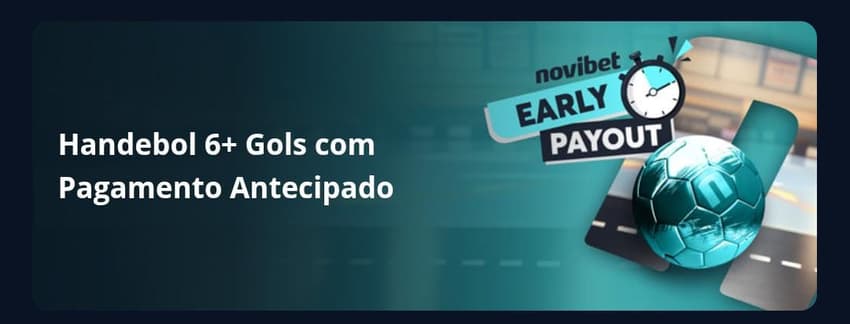 Captura de tela da oferta de Pagamento Antecipado Novibet para handebol.