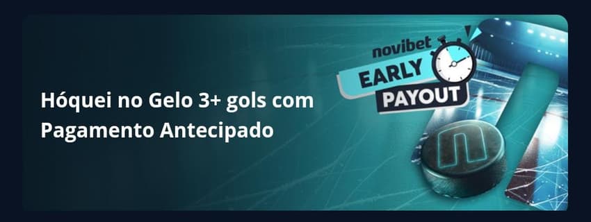 Captura de tela da oferta de Pagamento Antecipado Novibet para hóquei no gelo.