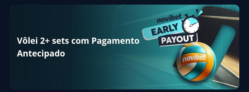 Captura de tela da oferta de Pagamento Antecipado Novibet para vôlei.