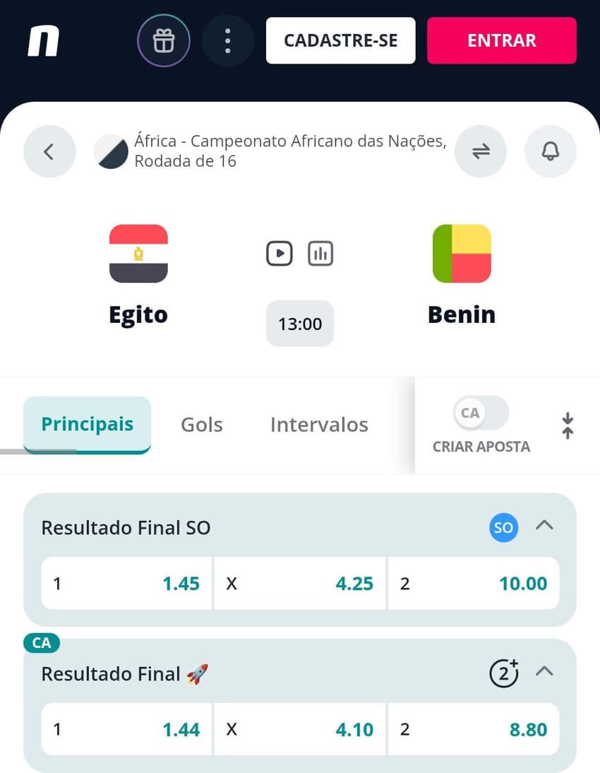 Captura de tela da oferta de Pagamento Antecipado +2 gols na Novibet