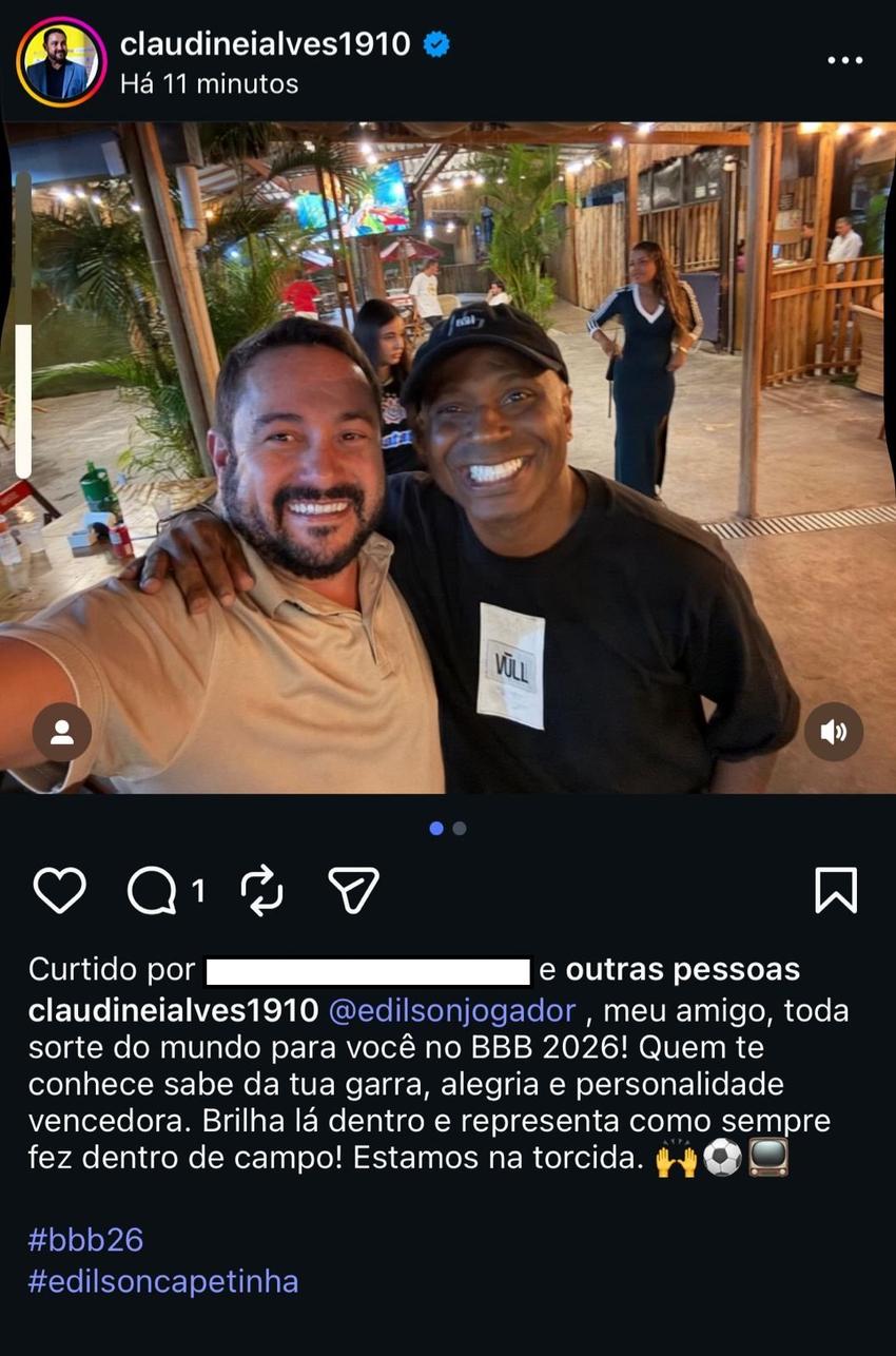Publicação de Claudinei Alves sobre Edílson Capetinha no Big Brother Brasil (Foto: Reprodução)