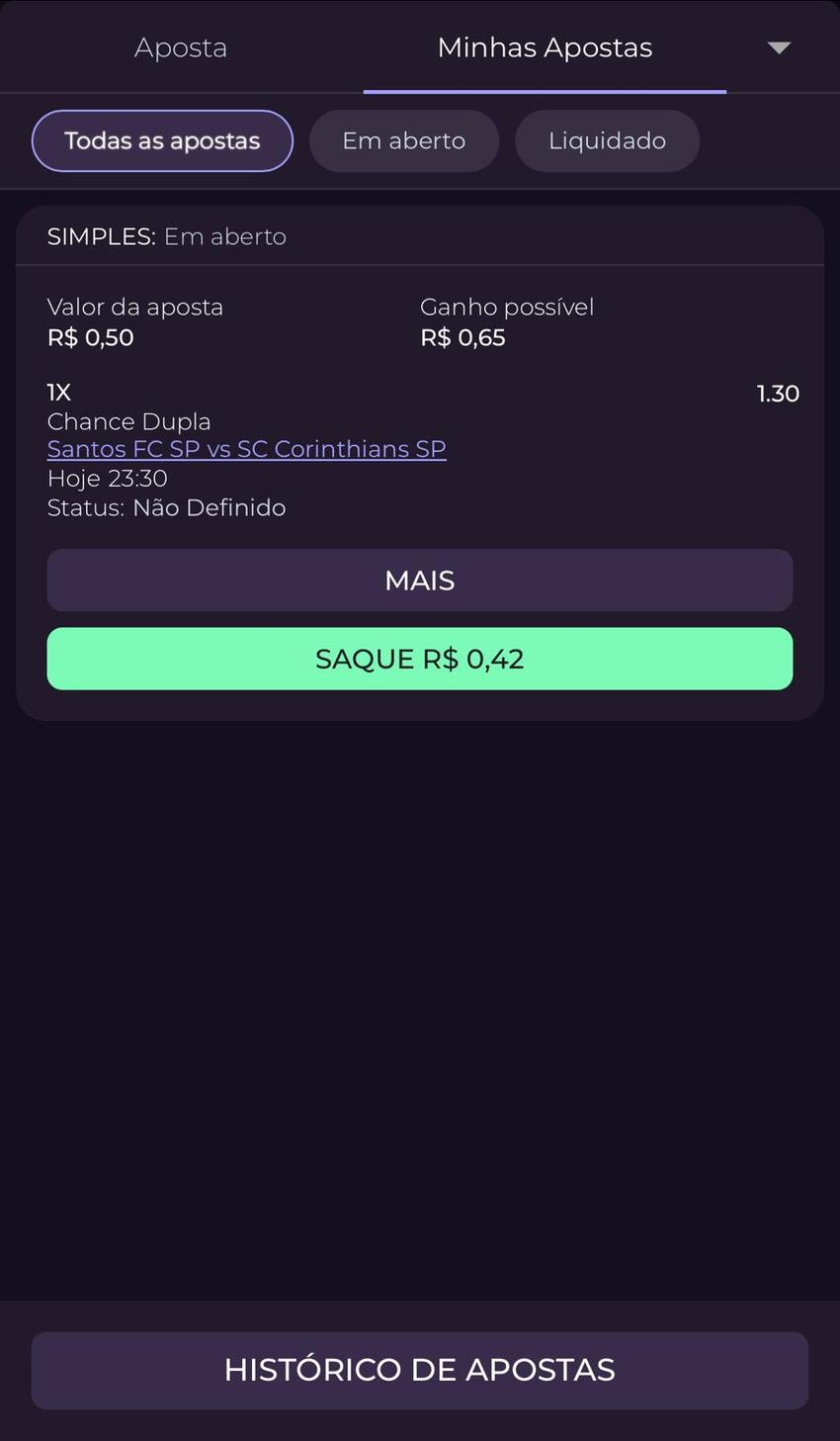 Captura da tela de cash out na Realsbet.