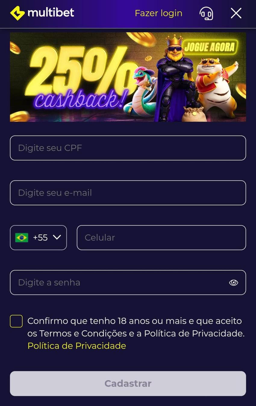 Captura de tela do formulário de cadastro na Multibet Brasil