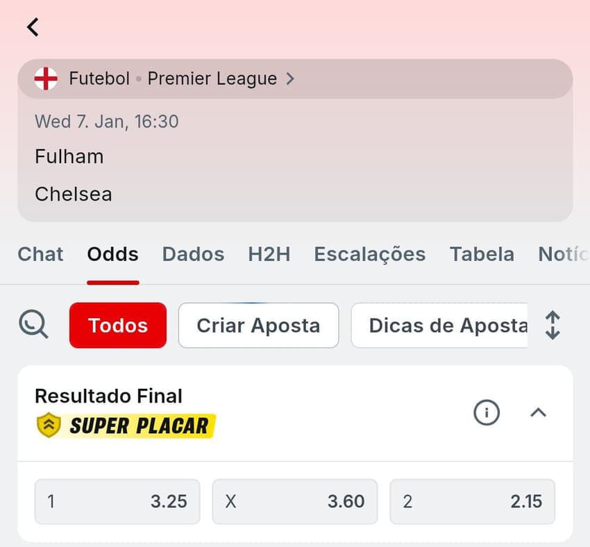 Captura de tela da oferta SuperPlacar na Superbet