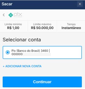 Tela de solicitação de saque via Pix na Rivalo