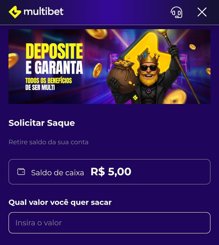 Captura de tela da página de depósito da Multibet