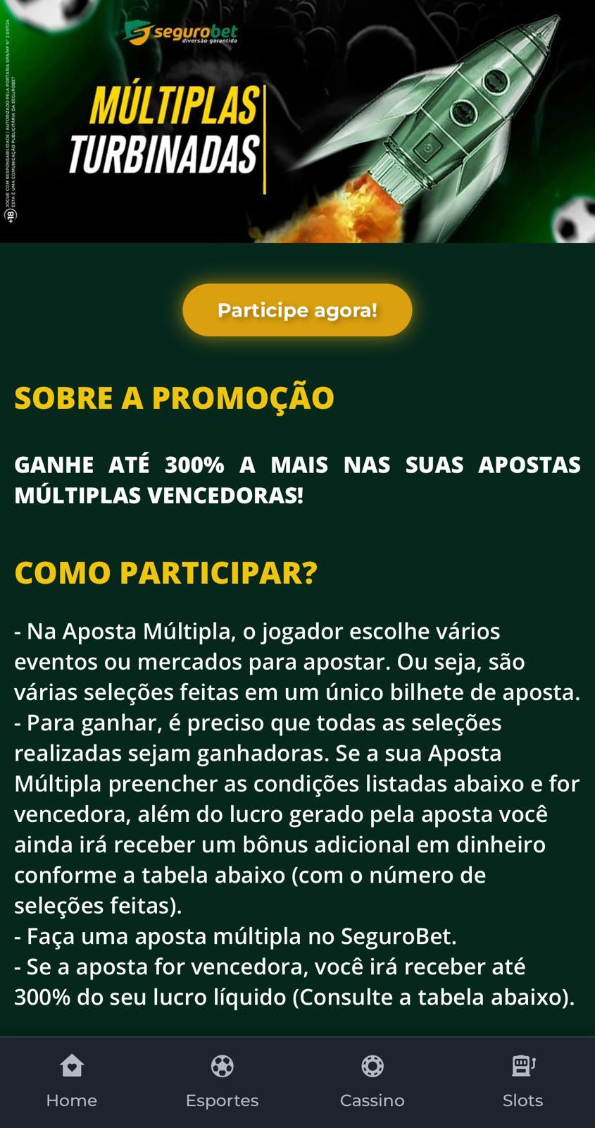 Captura da tela de Múltiplas Turbinadas na casa de apostas na NBA Segurobet.